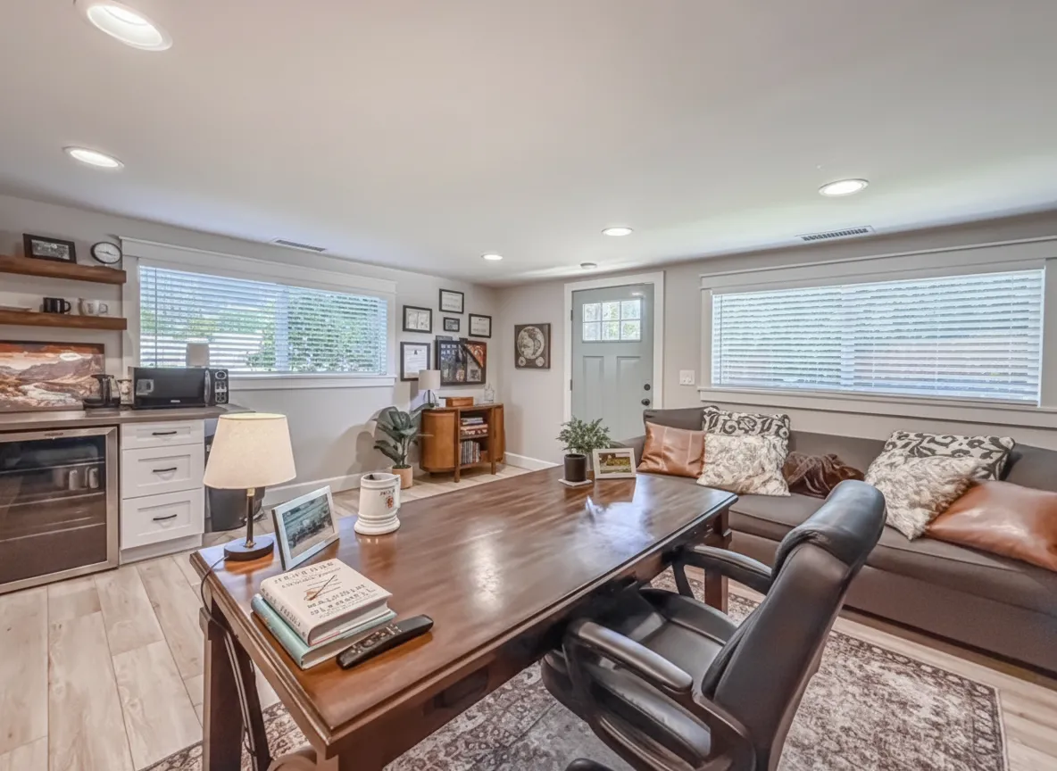 Home office with plantation shutters
